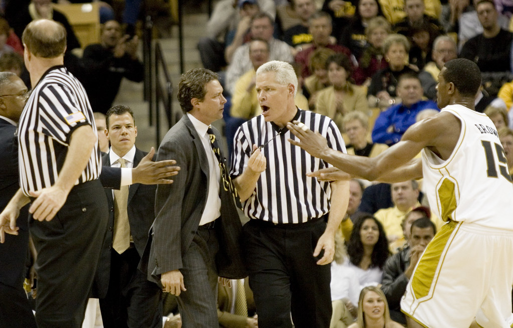 Technical foul being called during an NBA game.